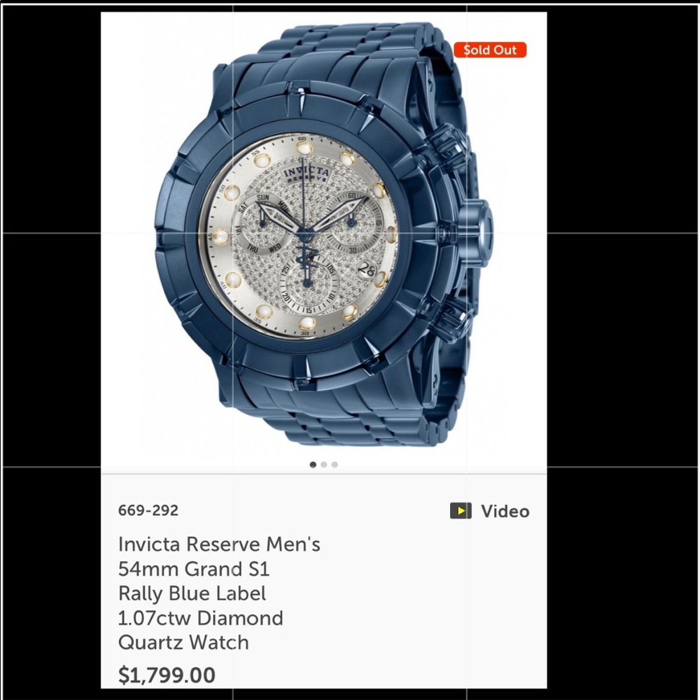 Invicta Reserve Grand S1 Rally Blue Label 1.07ctw